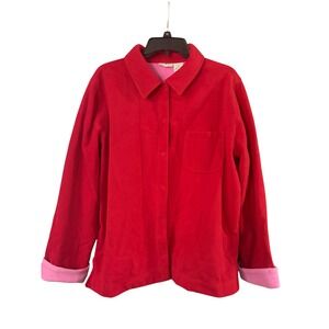 White Stag Womens Red Fleece Button Up Shirt Jacket Pink Lining Large 12 14 L